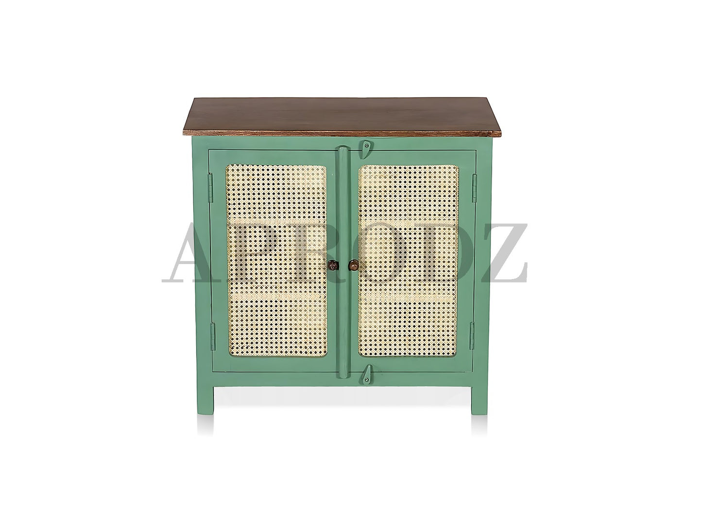 2 Door Cabinet with Wicker Front 2 Shelves | Mango Wood Storage Organizer | Rustic Durable Stylish Wooden Furniture | Compact Design Home Decor