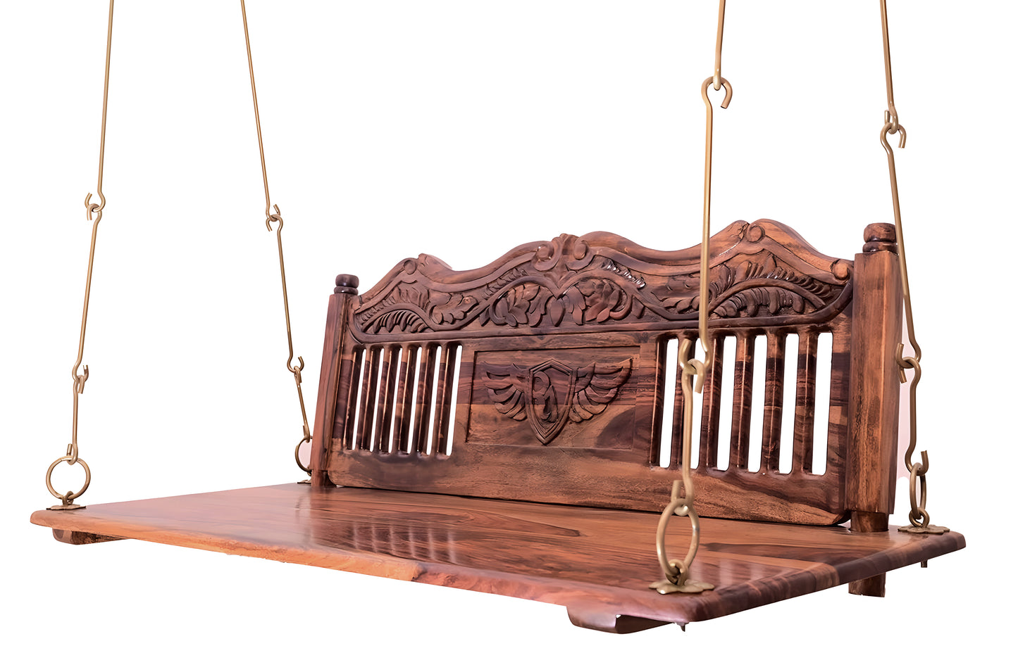 Wooden Swing Jhula with Brass Chain and Carving Eagle Designfor Indoor Outdoor & Balcony | House Swings for Adults (Honey Finish)