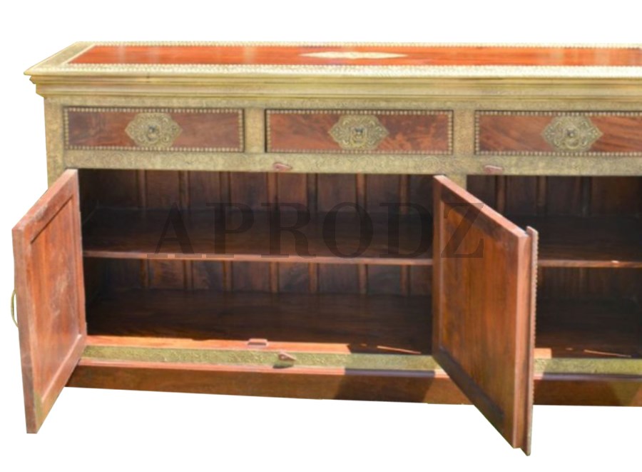 Wooden Antique Brass Multipurpose Sideboard Storage Cabinet for Home (Multicolor)