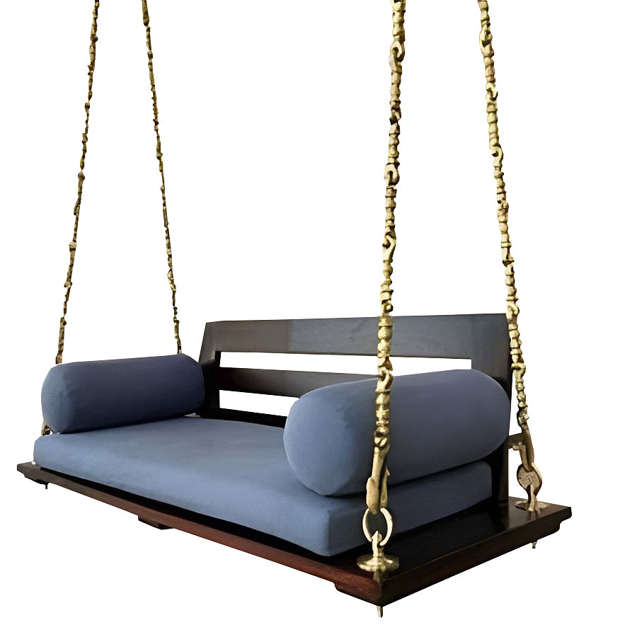 Sheesham Wood Swing Jhula with Back Support and Stainless Steel Assessoriesfor Indoor Outdoor & Balcony | House Swings for Adults (Walnut Finish)