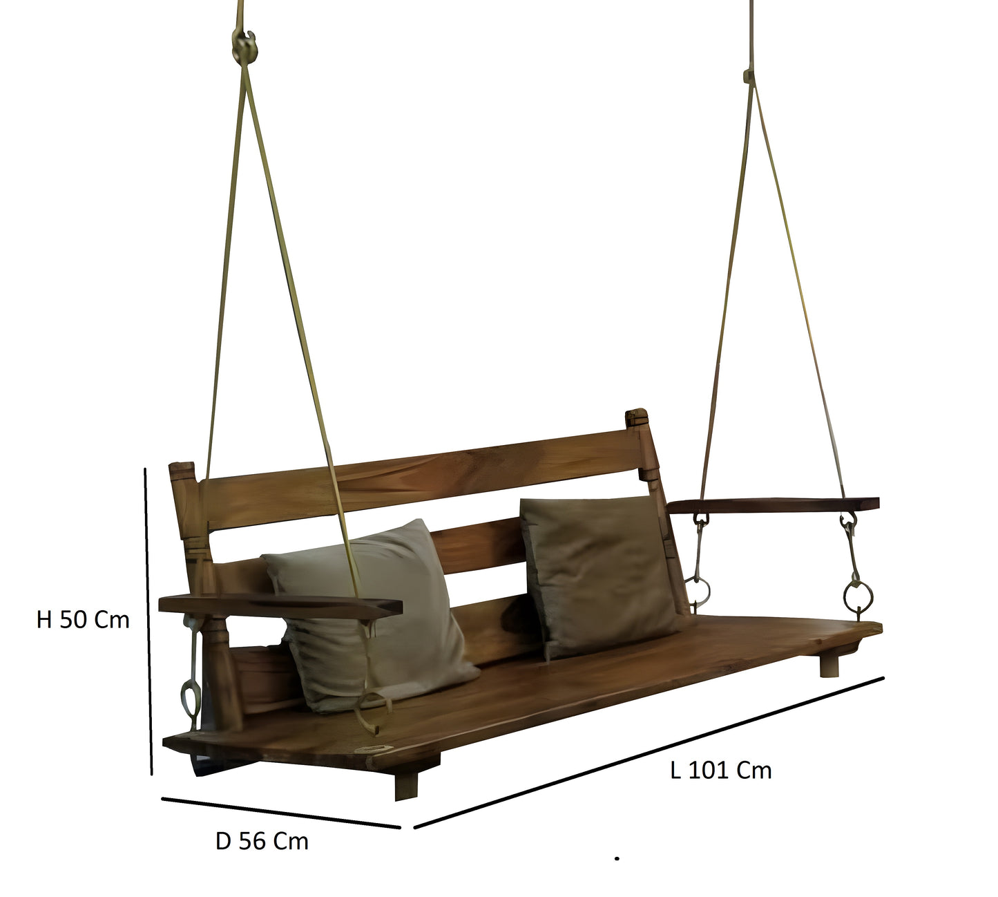 2 Seater Swing Wooden Jhula with Brass Coated Chain for Indoor Outdoor & Balcony | House Swings for Adults (Honey Finish)