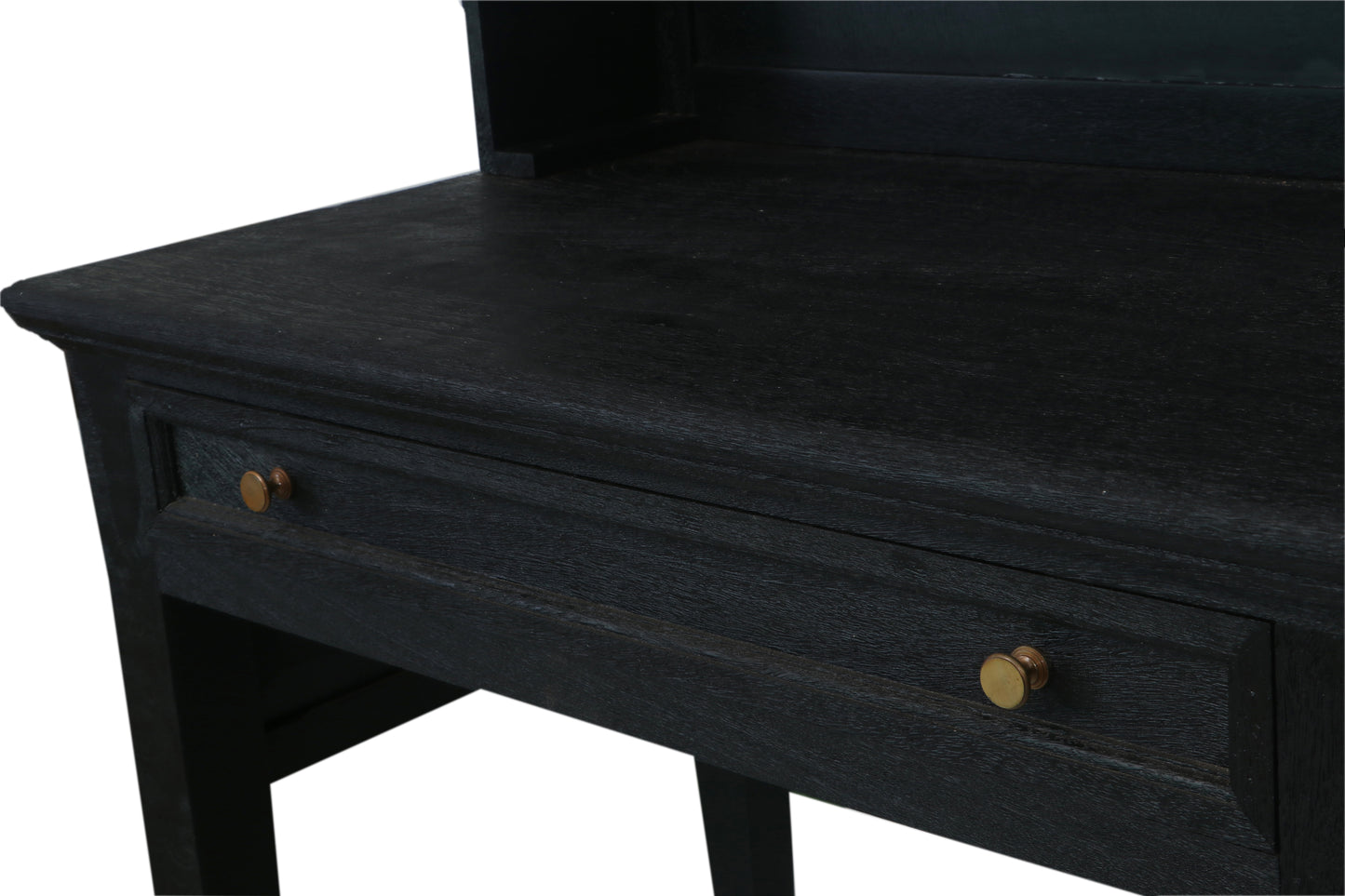 Solid Mango Wood Sandblasted Writing Desk with Hutch | Rustic Study Table with Storage Shelves and Drawers for Home Office