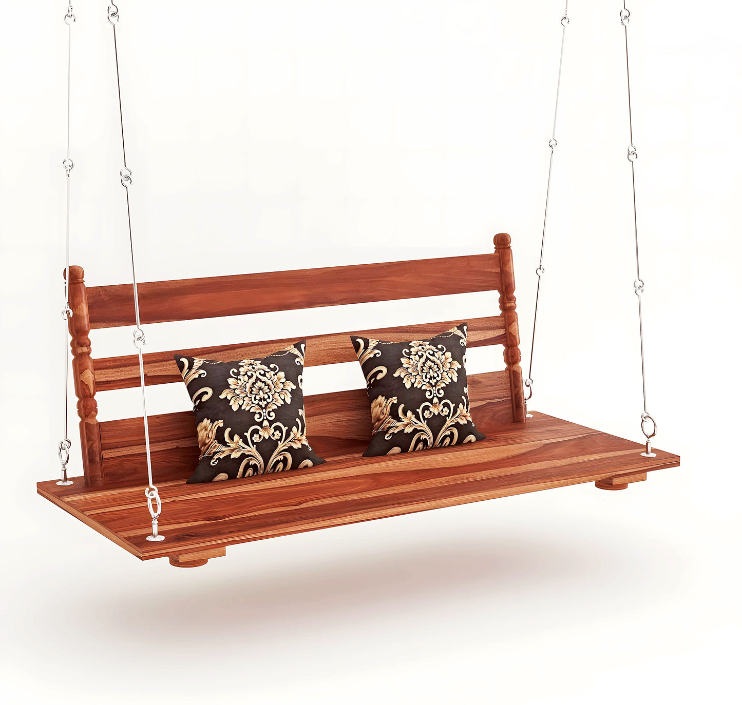3 Seater Swing Brass Coated Wooden Jhula for Indoor Outdoor & Balcony | House Swings for Adults (52 Inches)