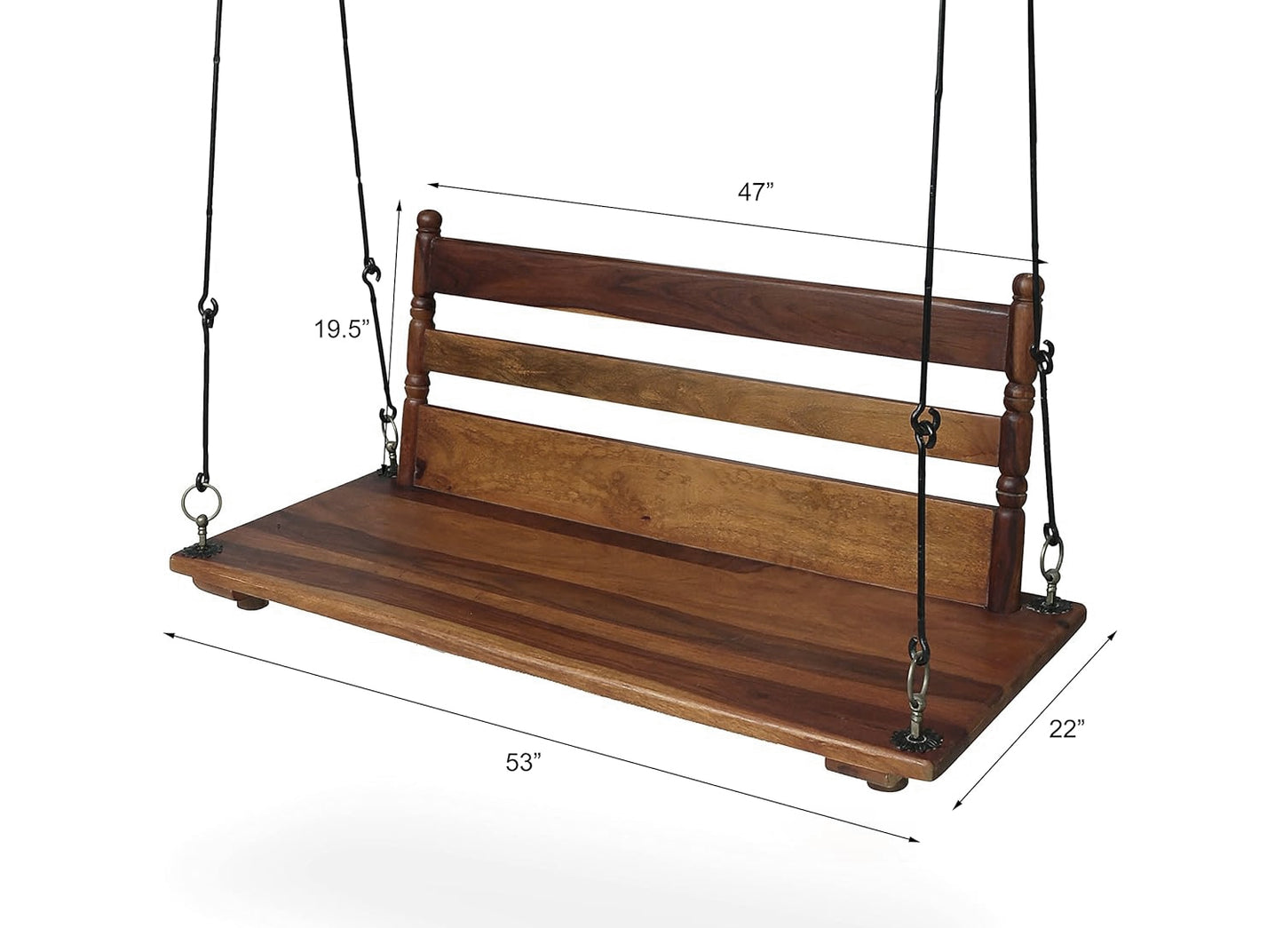 3 Seater Swing Brass Coated Wooden Jhula for Indoor Outdoor & Balcony | House Swings for Adults (52 Inches)
