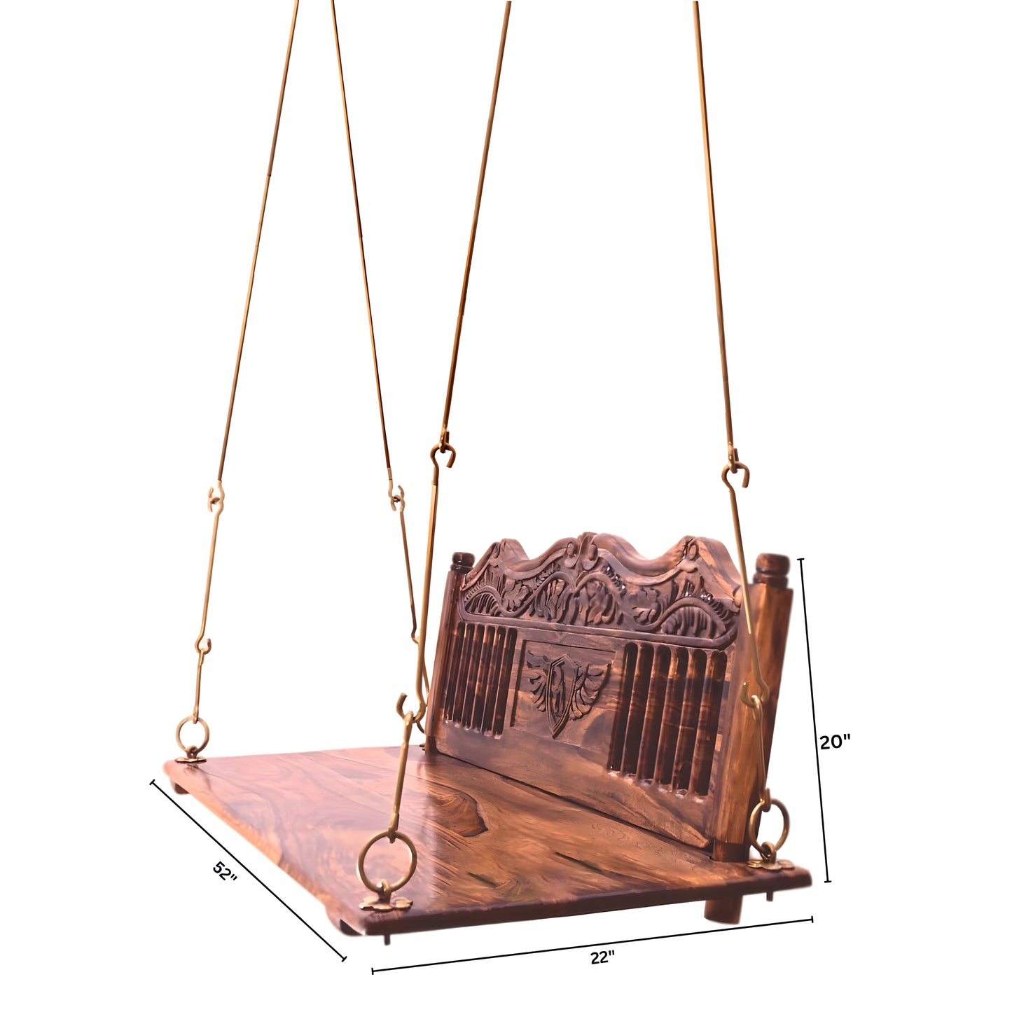 Wooden Swing Jhula with Brass Chain and Carving Eagle Designfor Indoor Outdoor & Balcony | House Swings for Adults (Honey Finish)