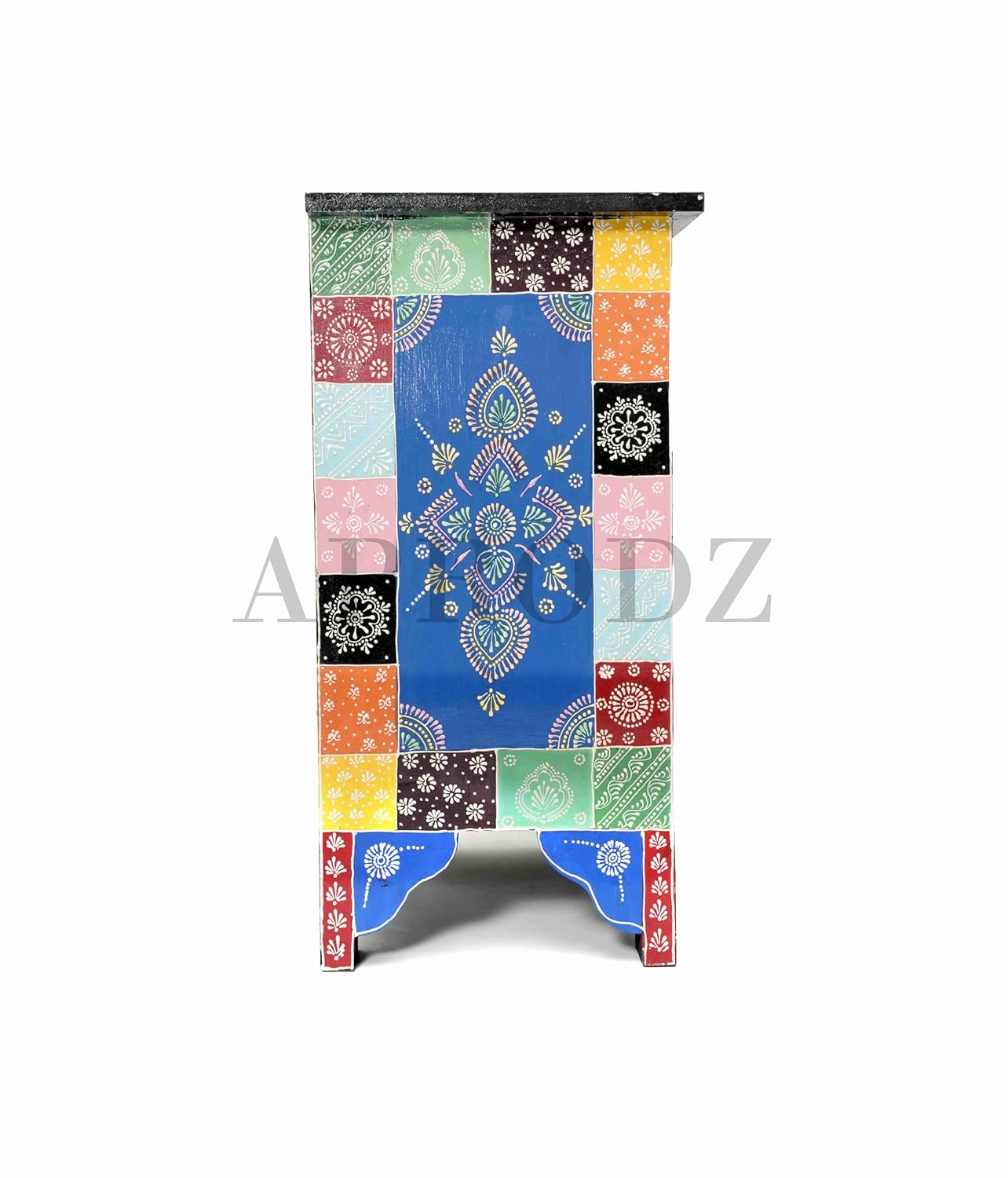 Solid Wood Hand-Painted Bedside Table | End Table for Bedroom & Living Room Furniture (Multicolour)