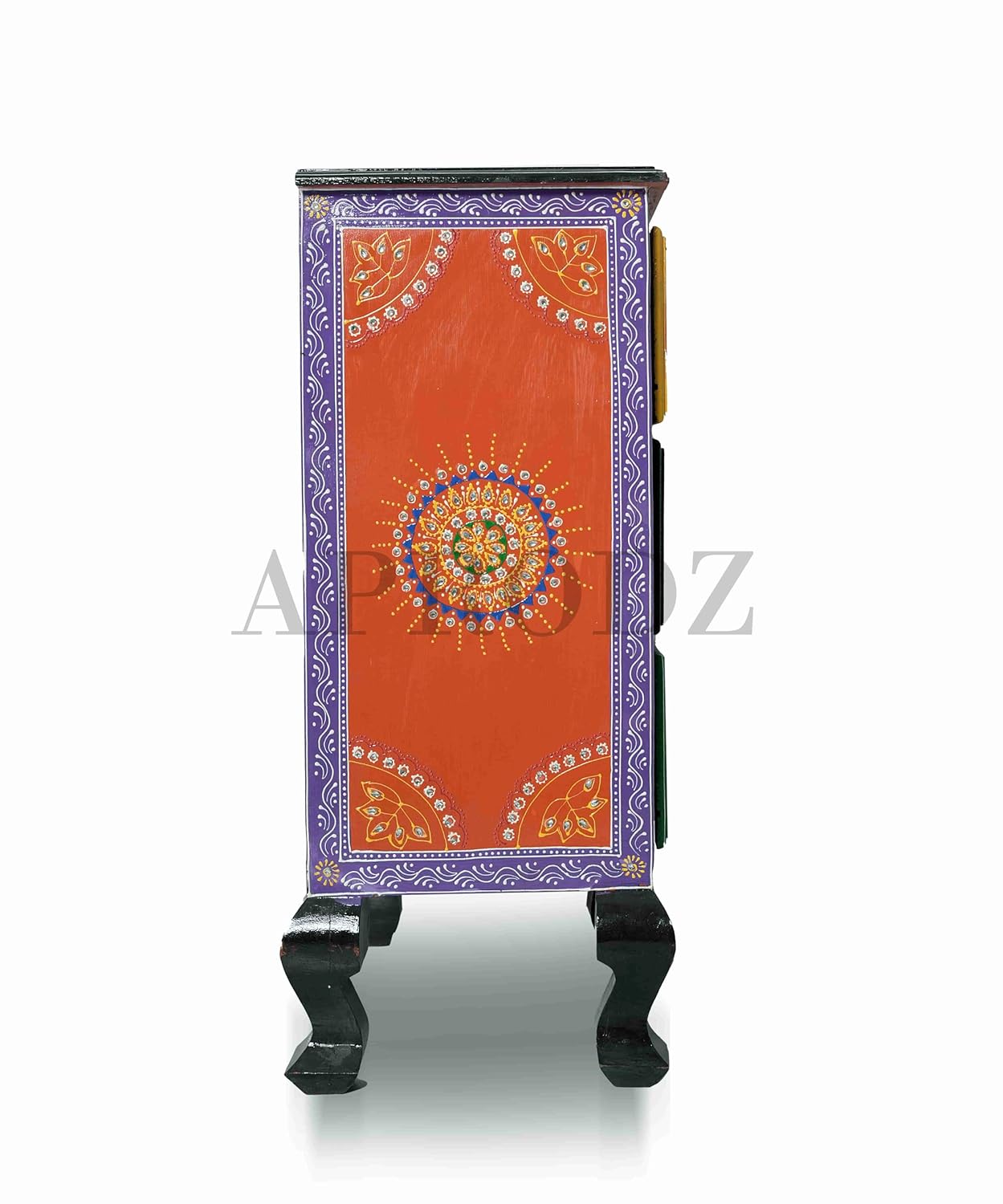 Wooden Table Hand-Painted Solid Wood Bedside Table | Nightstand | End Table for Bedroom & Living Room Furniture(Multicolour)