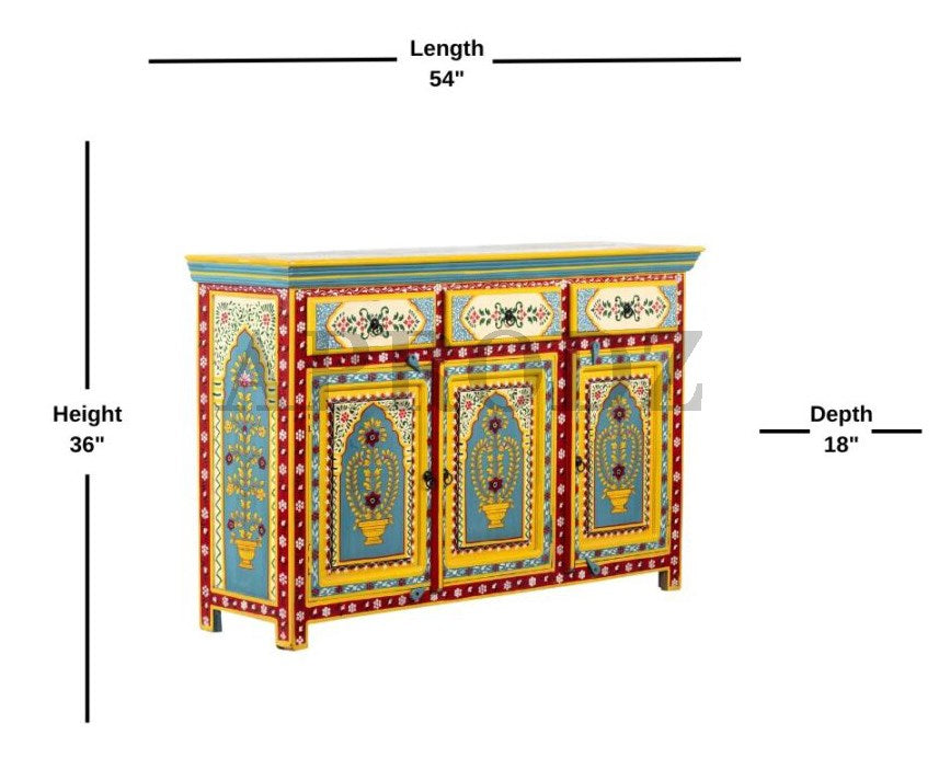 Wooden Handpainted Multipurpose Sideboard Storage Cabinet for Home (Multicolor)
