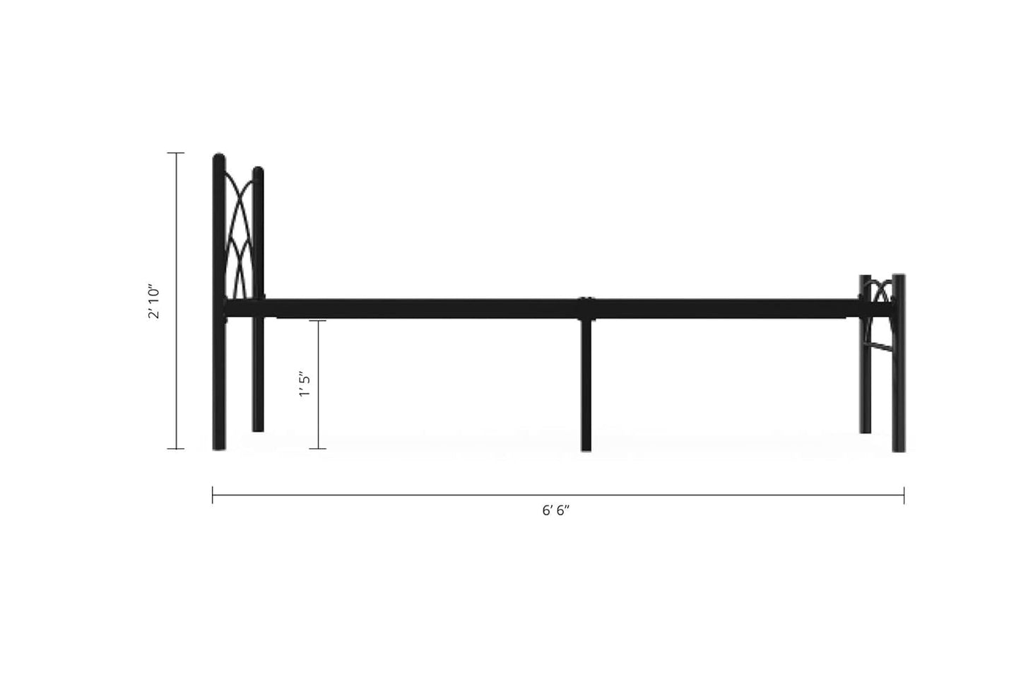 Iron Single Size Bed for Bedroom Metal Bed in Black Color