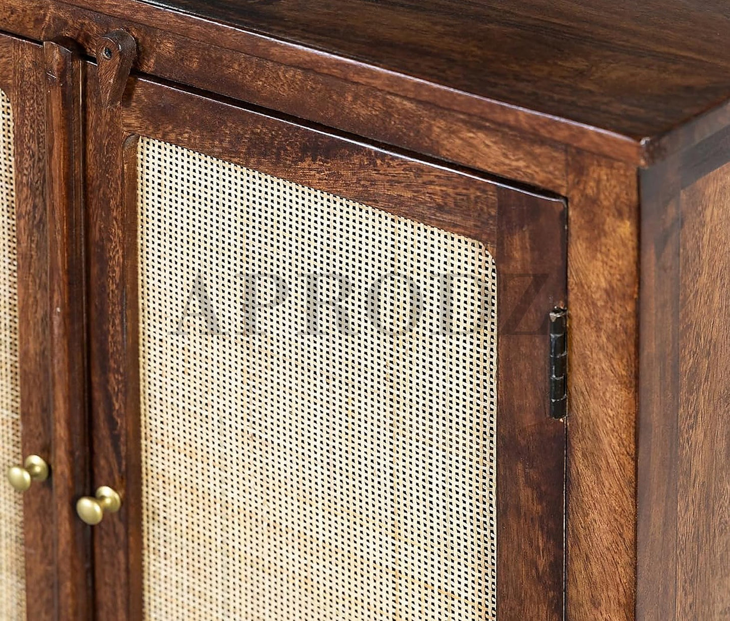 2 Door Cabinet with Wicker Front 2 Shelves | Mango Wood Storage Organizer | Rustic Durable Stylish Wooden Furniture | Compact Design Home Decor