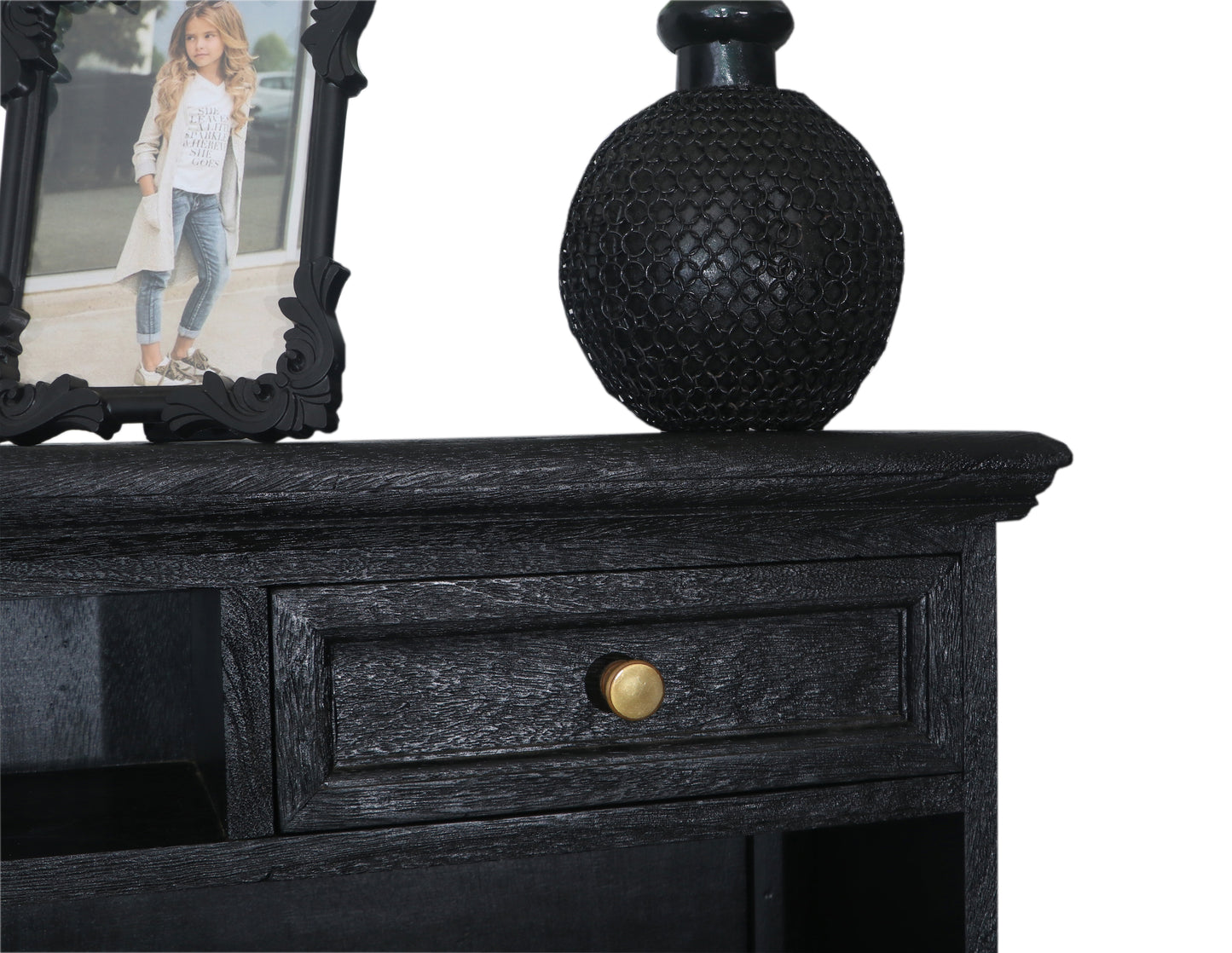 Solid Mango Wood Sandblasted Writing Desk with Hutch | Rustic Study Table with Storage Shelves and Drawers for Home Office