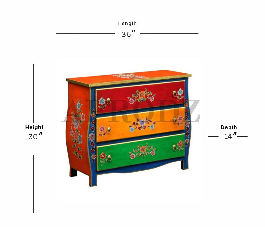 Wooden Handpainted Chest of Drawer Cabinet for Storage (Multicolor)