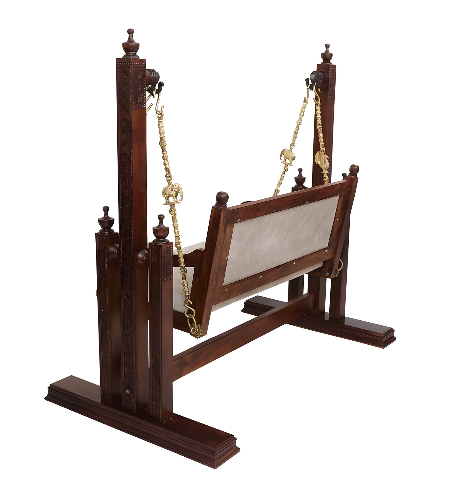2 Seater Swing Wooden Jhula with Stand and Porchfor Indoor Outdoor & Balcony | House Swings for Adults (Walnut Finish)