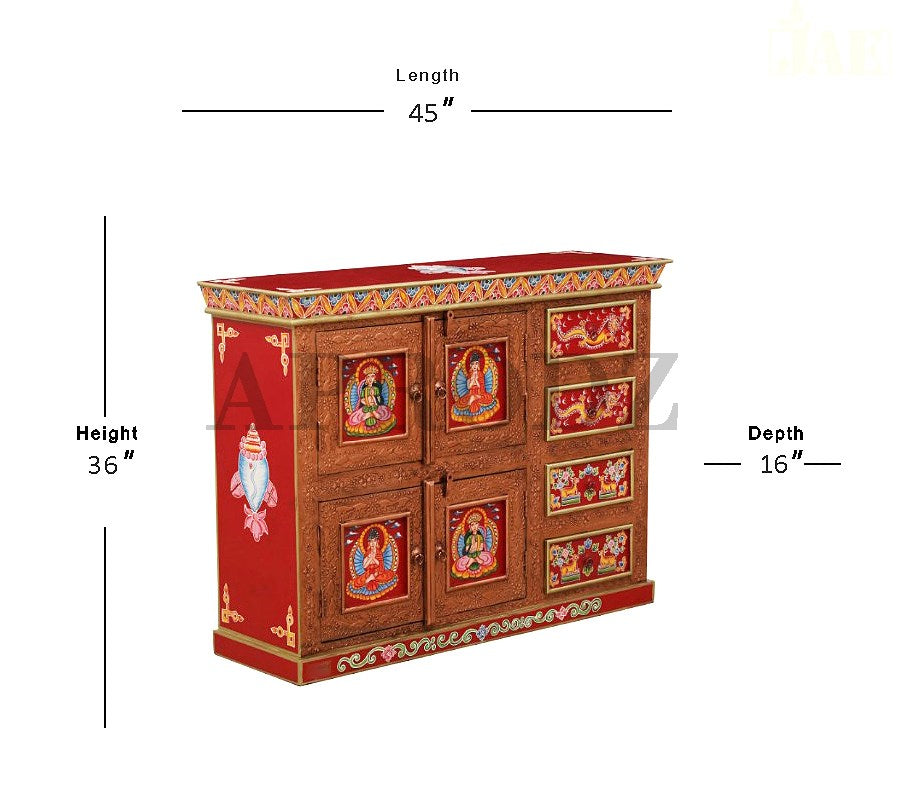 Wooden Handpainted Multipurpose Sideboard Storage Cabinet for Home (Multicolor)