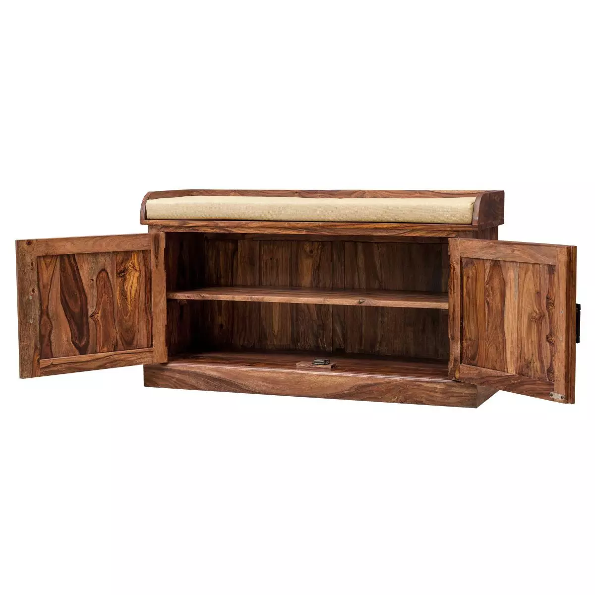 Wooden Multipurpose Cupboard & Shoe Rack – Large Storage Cabinet with Seating for Entryway, Living Room & Home Organization (Natural Finish)