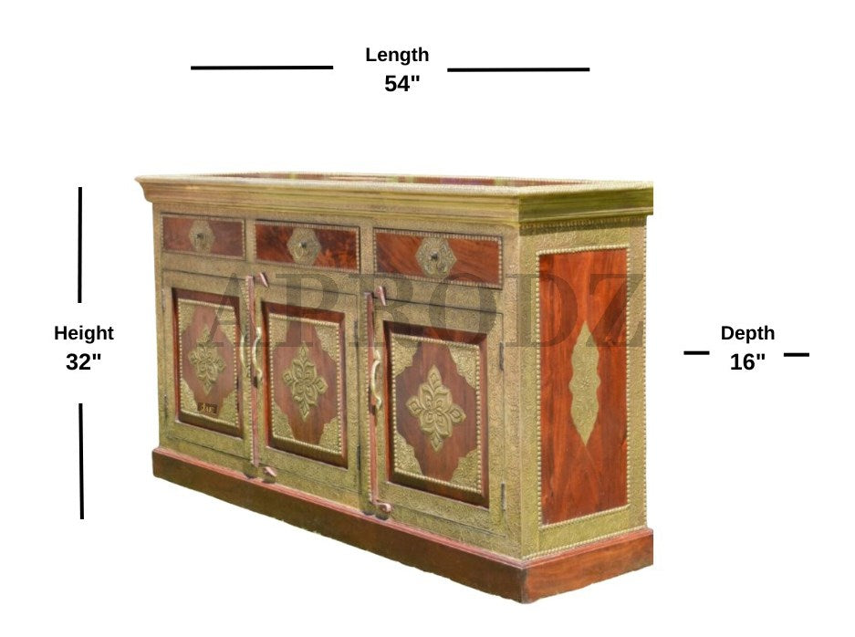 Wooden Antique Brass Multipurpose Sideboard Storage Cabinet for Home (Multicolor)