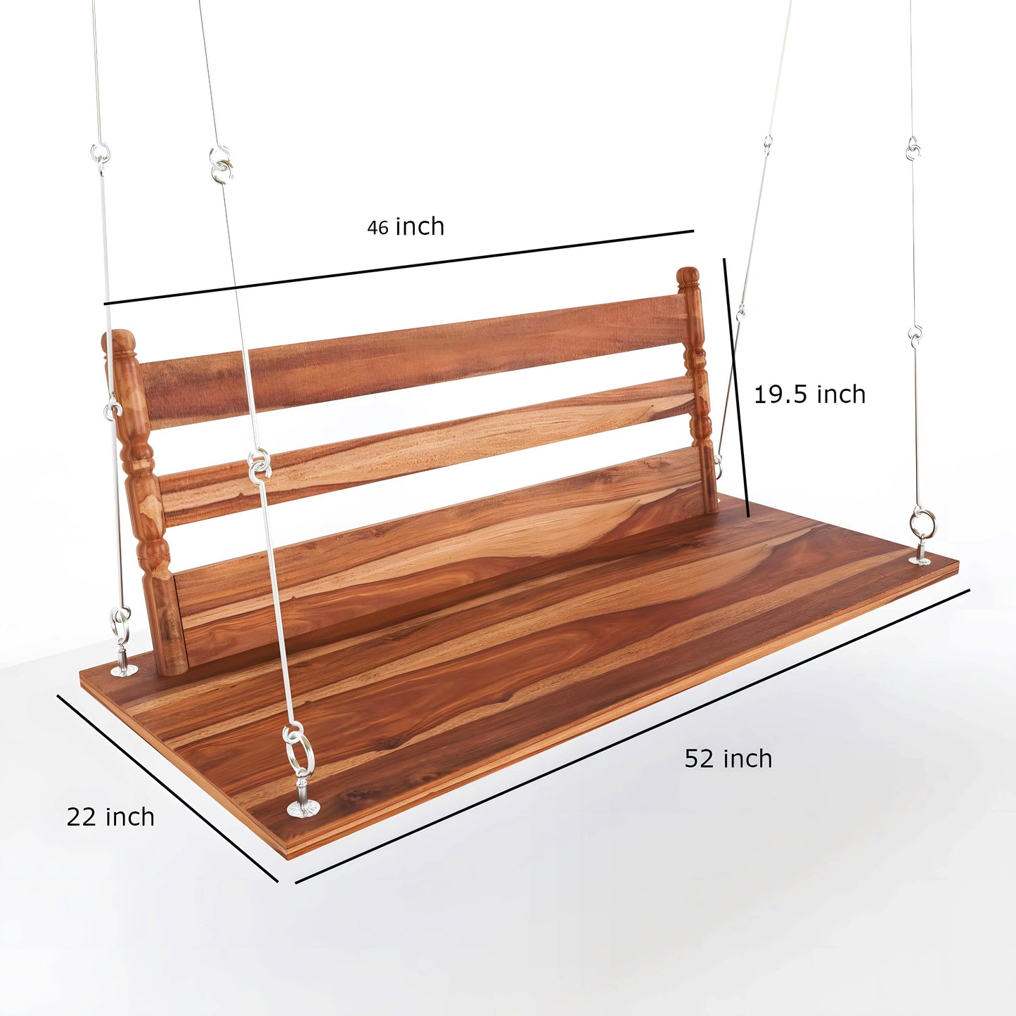 3 Seater Swing Brass Coated Wooden Jhula for Indoor Outdoor & Balcony | House Swings for Adults (52 Inches)