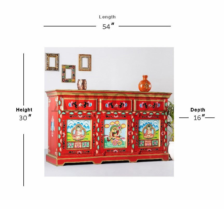 Wooden Handpainted Multipurpose Sideboard Storage Cabinet for Home (Multicolor)