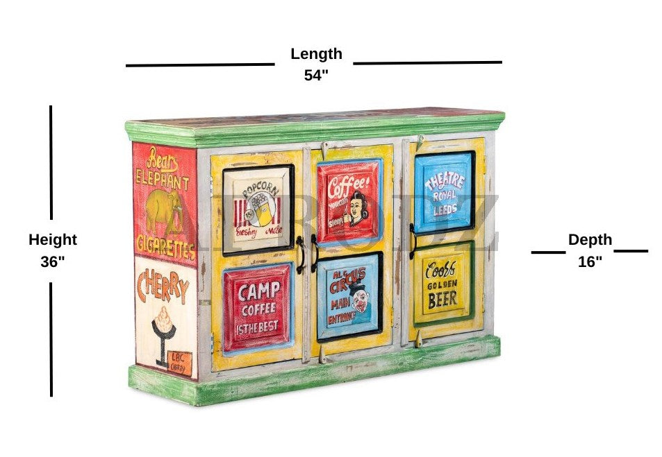 Wooden Handpainted Multipurpose Sideboard Storage Cabinet for Home (Multicolor)
