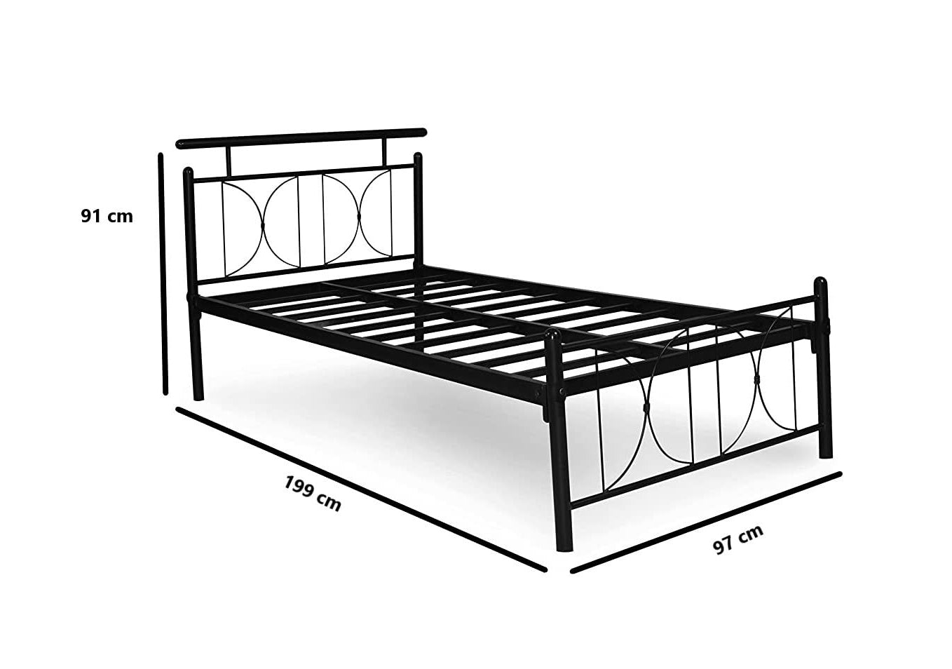 Iron Single Bed for Bedroom Single Size Metal Bed in Black Color