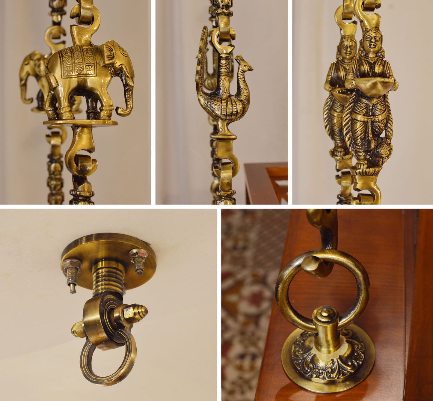 Swing Wooden Jhula with Brass Coated Chainfor Indoor Outdoor & Balcony | House Swings for Adults (Walnut Finish)