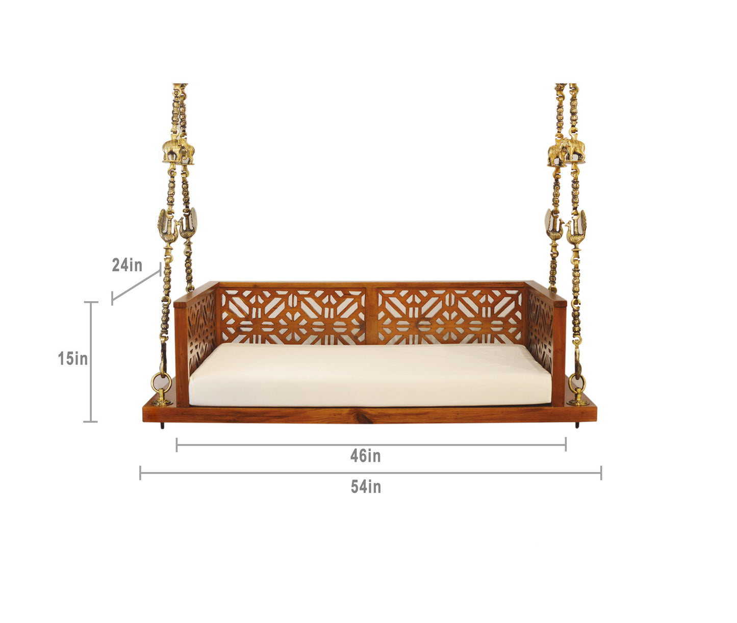 Swing Wooden Jhula with Brass Coated Chainfor Indoor Outdoor & Balcony | House Swings for Adults (Walnut Finish)