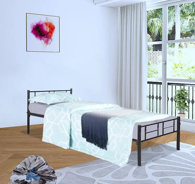 Iron Single Bed for Bedroom Single Size Metal Bed (Black Color)