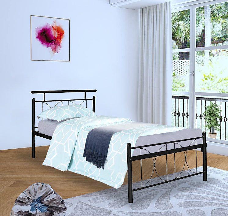 Iron Single Bed for Bedroom Single Size Metal Bed in Black Color