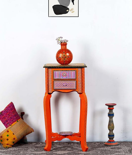 Wooden Handpainted Side Table with Antique Legs Bedside End Table (Multicolor)