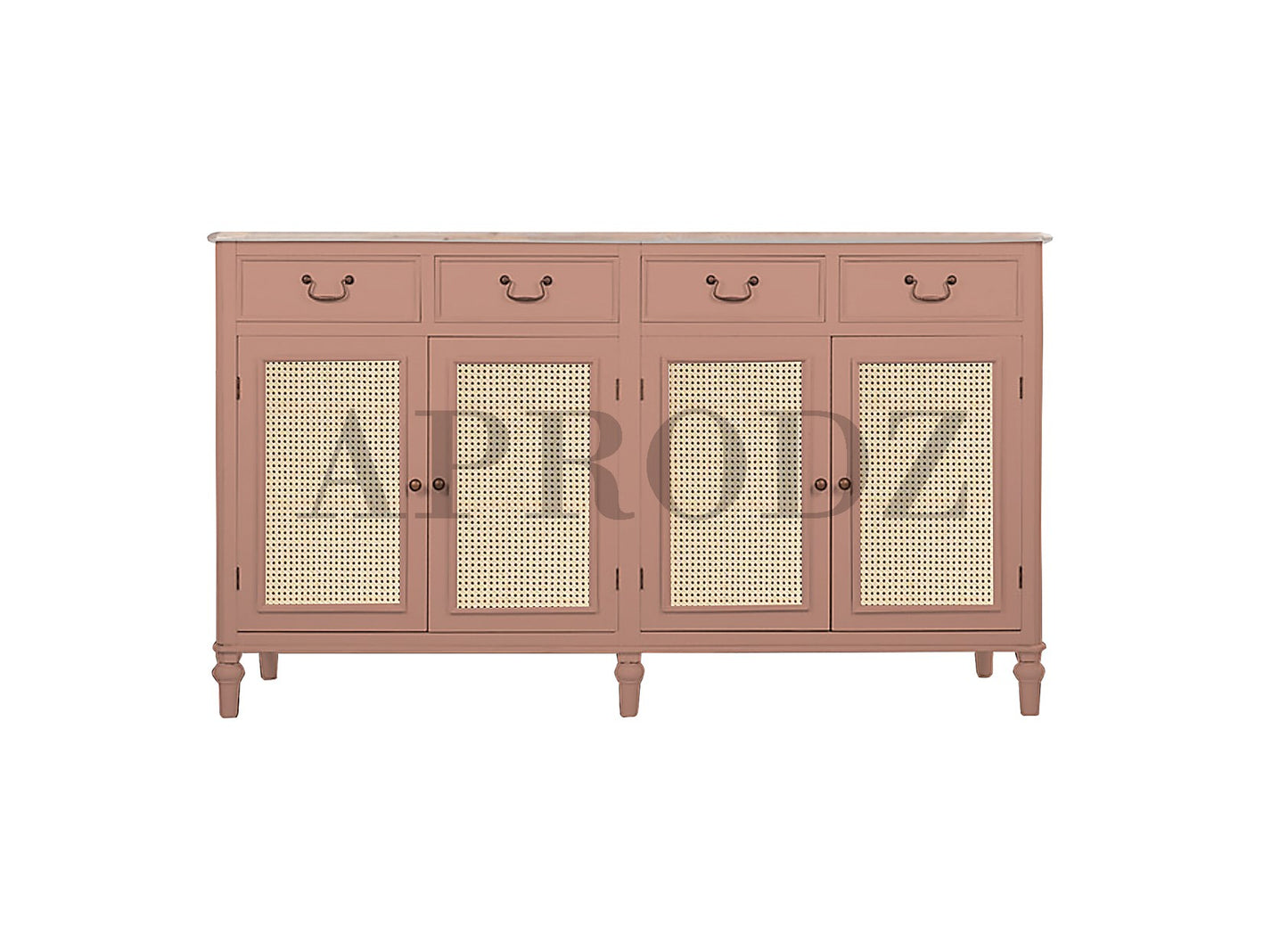 Cabinet with Cane | Front 4 Drawers 2 Shelves | Mango Wood Storage Organizer Rustic Durable Stylish Wooden Furniture Compact Design Home Decor