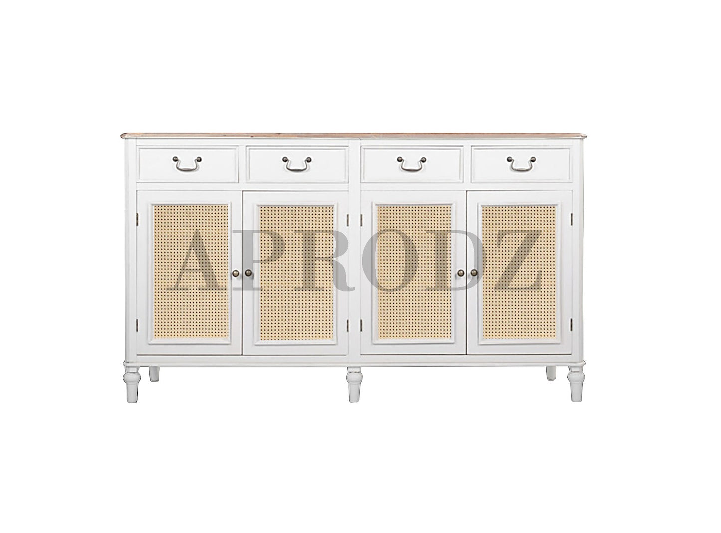 Cabinet with Cane | Front 4 Drawers 2 Shelves | Mango Wood Storage Organizer Rustic Durable Stylish Wooden Furniture Compact Design Home Decor