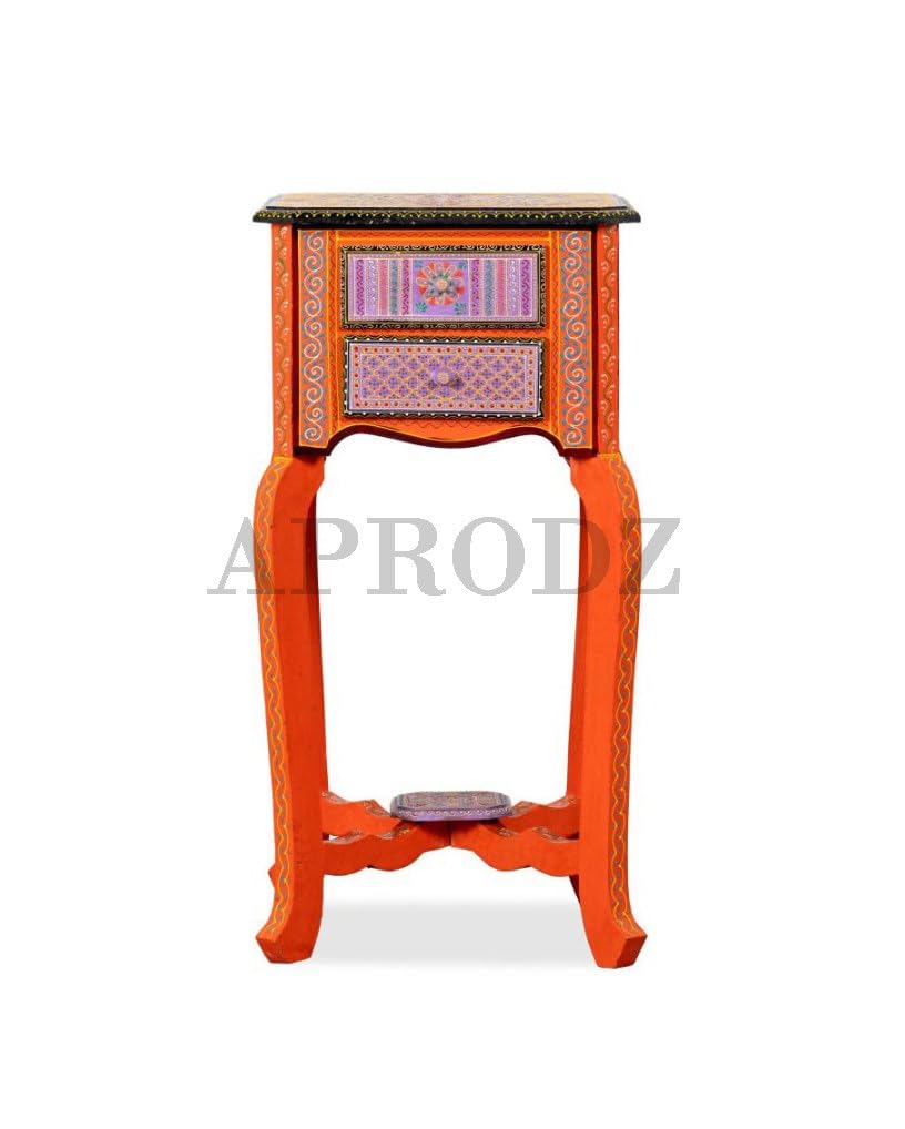 Wooden Handpainted Side Table with Antique Legs Bedside End Table (Multicolor)