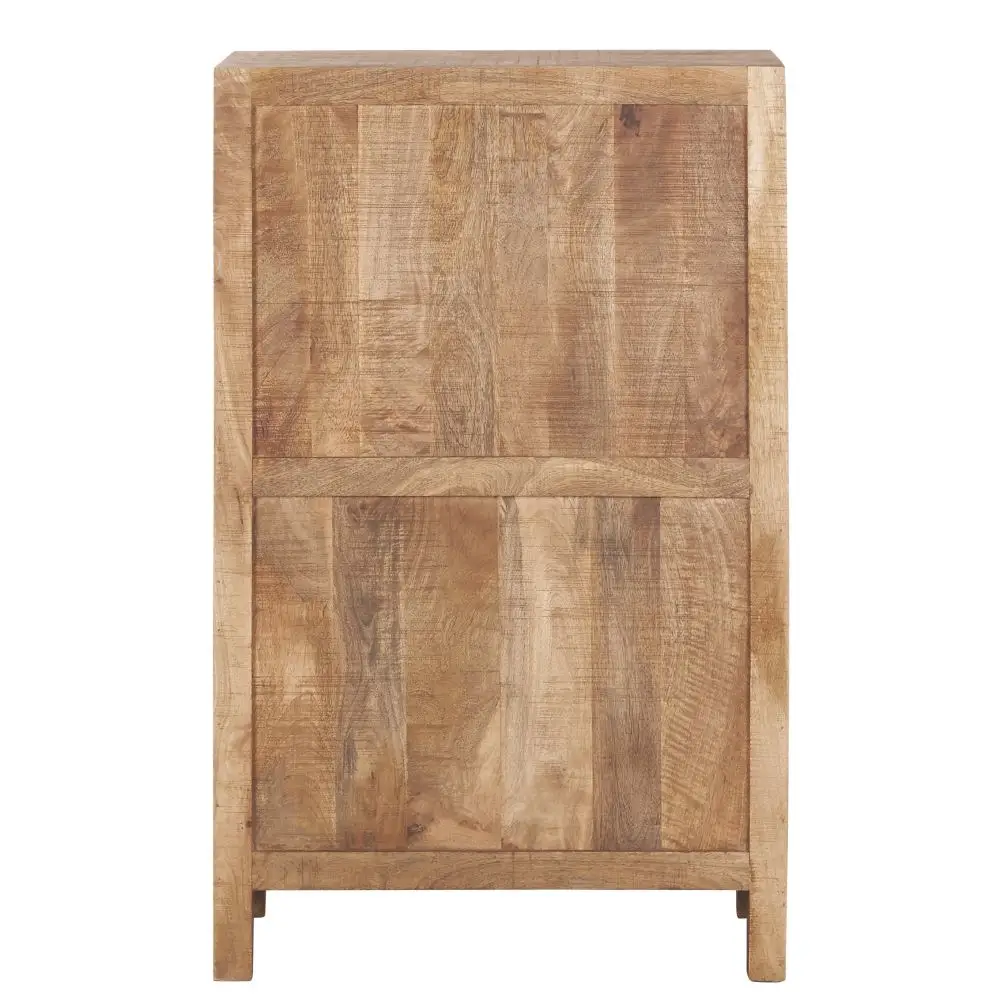 Intaglio Carved Mango Wood 2-Door Wardrobe Storage Almirah Cupboard for Cloths (Natural Finish)