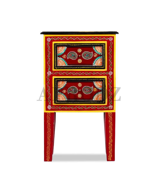 Hand-Painted Wooden Side Table – Artistic Bedside Table with Drawer Storage for Living Room, Bedroom & Home Décor (Multicolor)