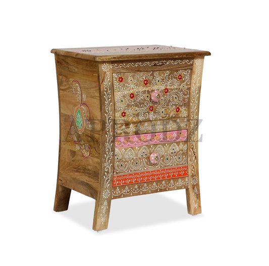 Wooden Handpainted Side Table with Drawer Storage Portable Bedside End Table (Multicolor)