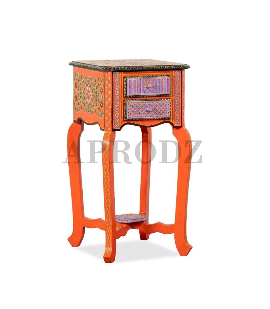 Wooden Handpainted Side Table with Antique Legs Bedside End Table (Multicolor)