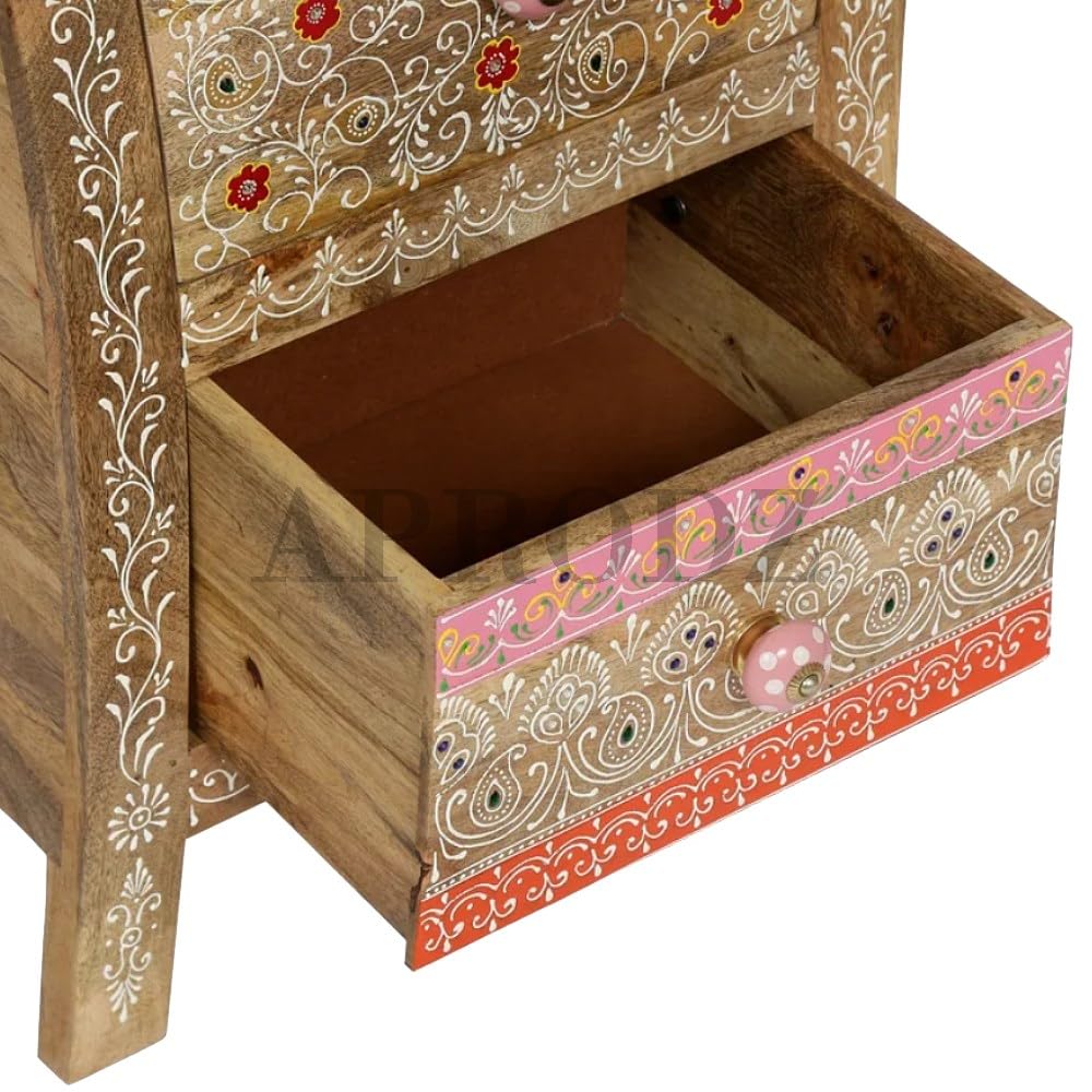 Wooden Handpainted Side Table with Drawer Storage Portable Bedside End Table (Multicolor)