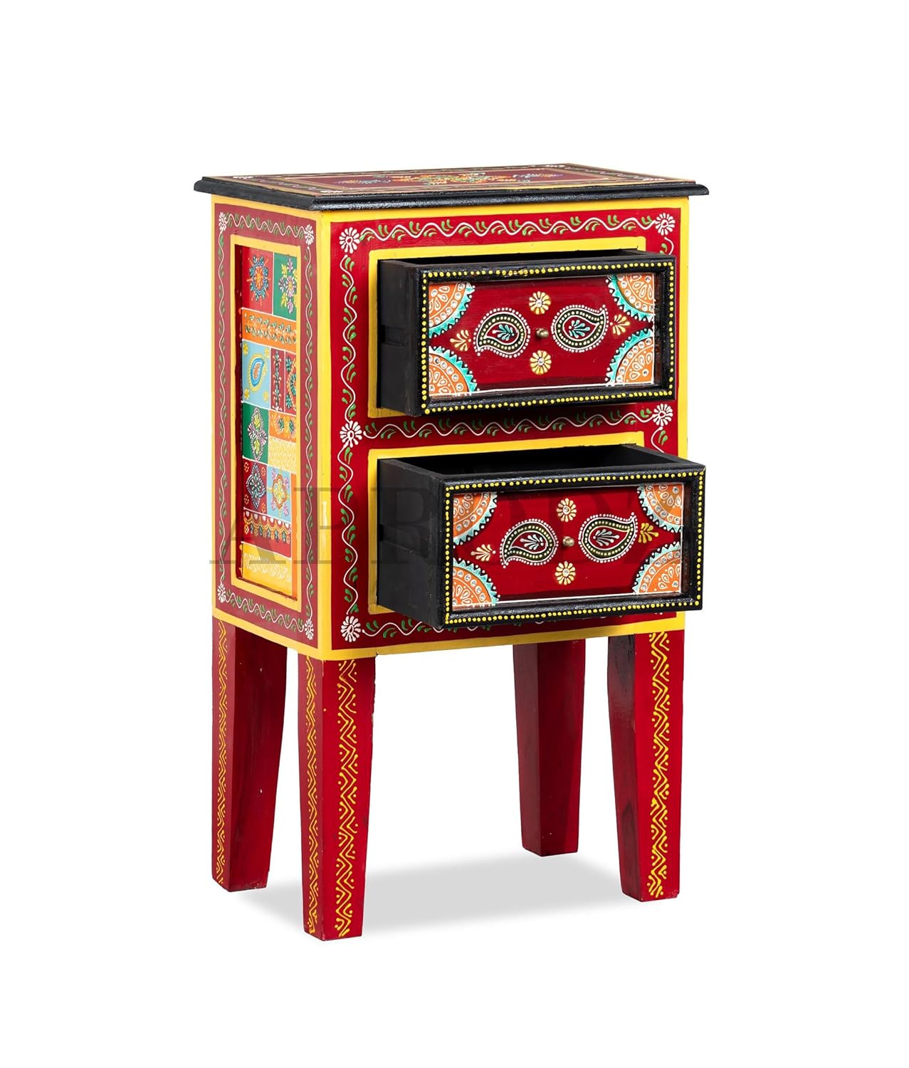 Hand-Painted Wooden Side Table – Artistic Bedside Table with Drawer Storage for Living Room, Bedroom & Home Décor (Multicolor)