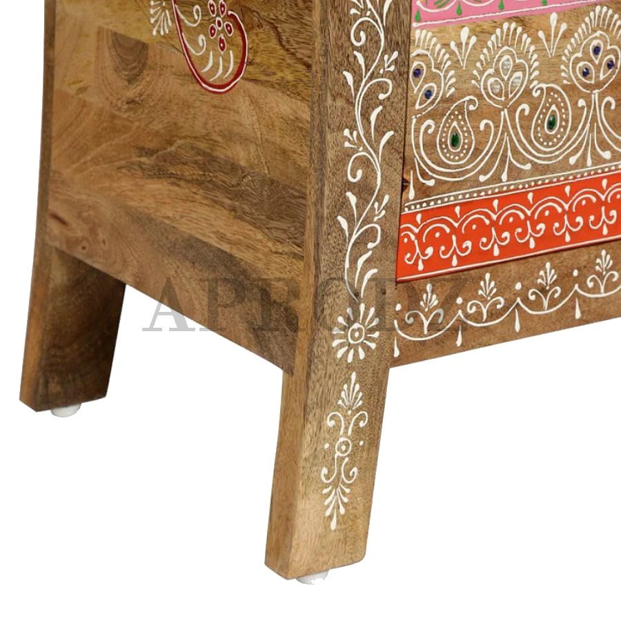Wooden Handpainted Side Table with Drawer Storage Portable Bedside End Table (Multicolor)