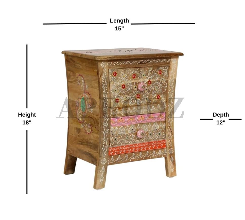 Wooden Handpainted Side Table with Drawer Storage Portable Bedside End Table (Multicolor)