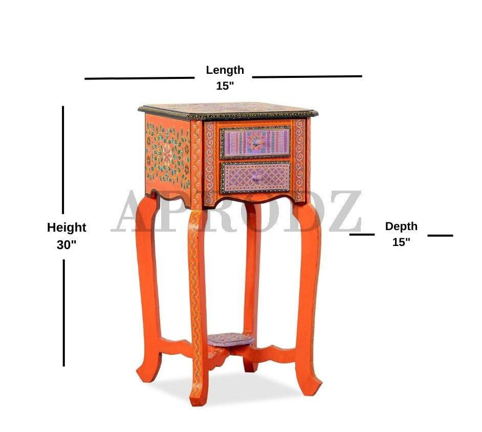 Wooden Handpainted Side Table with Antique Legs Bedside End Table (Multicolor)