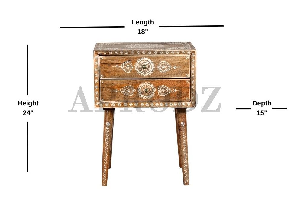 Wooden Handpainted Side Table with Drawer Storage Portable Bedside End Table (Natural)