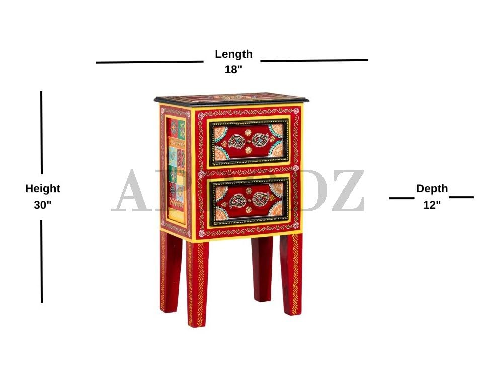 Hand-Painted Wooden Side Table – Artistic Bedside Table with Drawer Storage for Living Room, Bedroom & Home Décor (Multicolor)