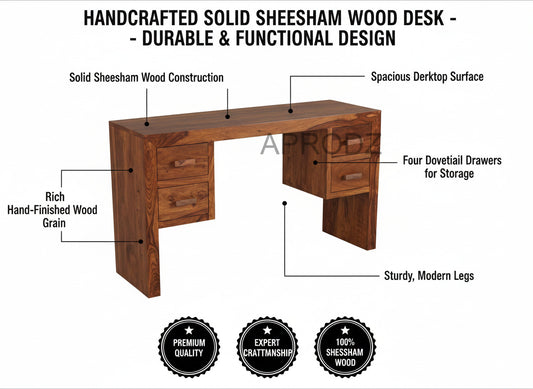 Sheesham Wood Vanlue Study Desk Table for Home and Office | Brown Finish