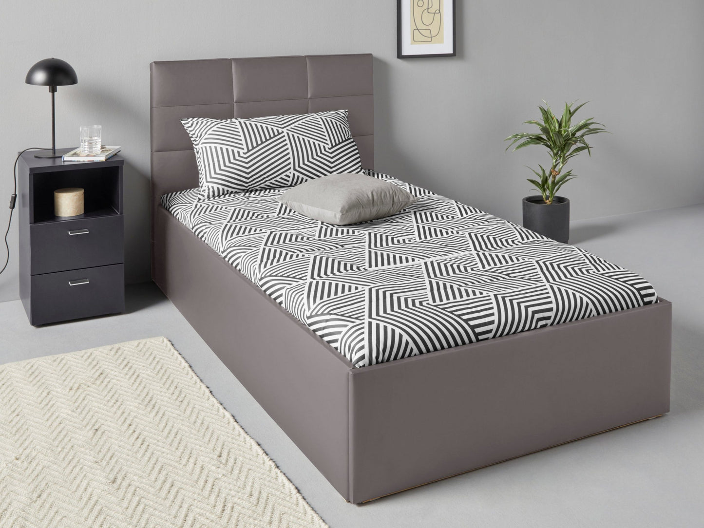 Upholstered Single Size Bed with Box Storage