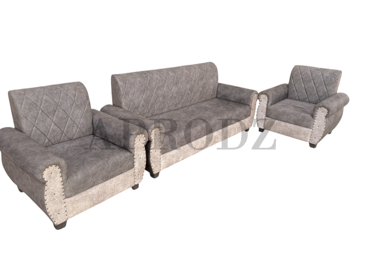 Sofa | Wood Frame Suede Fabric 40D Foam Cushion | Comfortable, Durable, Stylish & Modern for Living Room Furniture | Compact Design Lounge Seat Relaxation (Light Grey + Beige 3)
