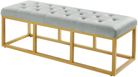 Tufted Long Upholstered Velvet and Metal Bench