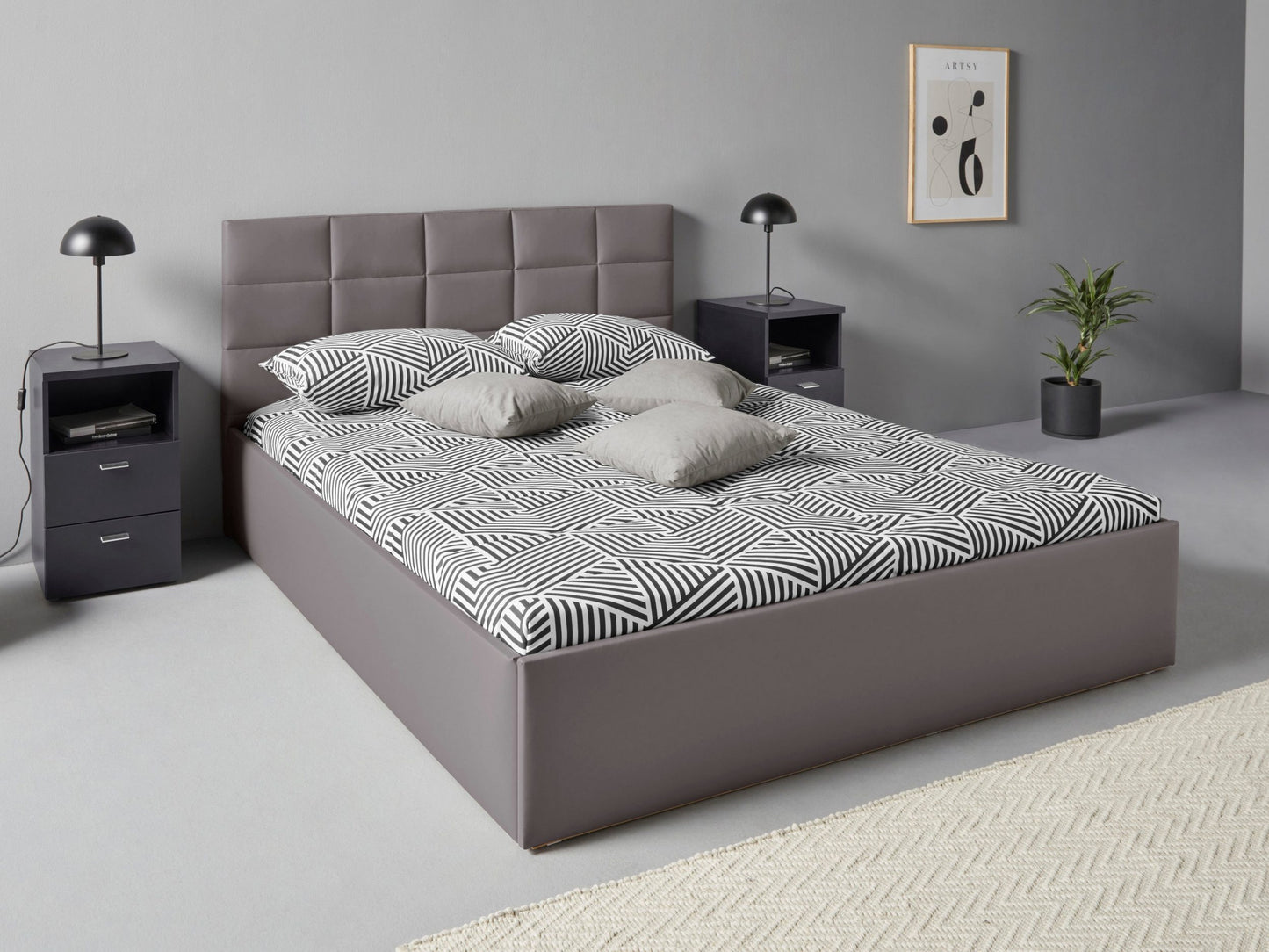 Upholstered Single Size Bed with Box Storage