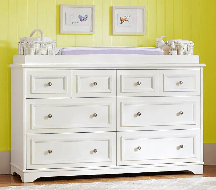 Mango Wood Norto Extra Wide Dresser & Topper Set with Topper Mattress Changing pad is Also Included -White