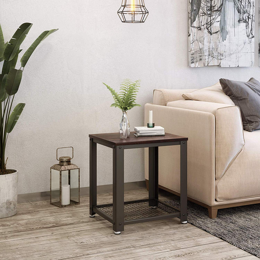 Nightstand and End Table with Mesh Shelf, Sturdy Metal Frame | Industrial Side